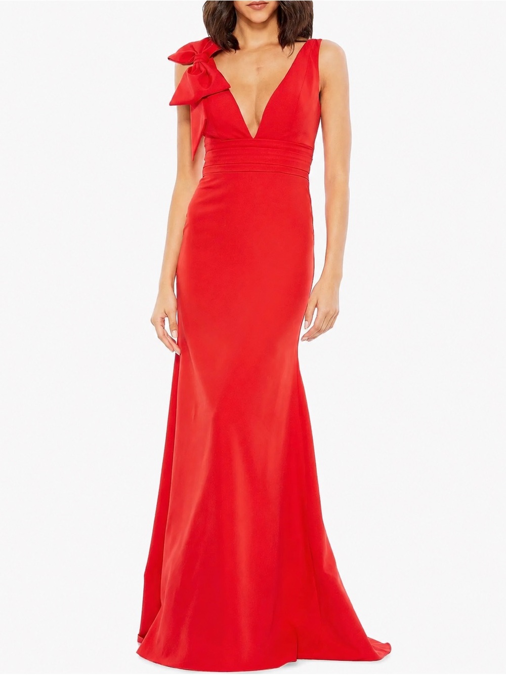 Mac Duggal Vibrant Red One-Shoulder Gown Ruffle Accent size 4 Worn 1x HEMMED